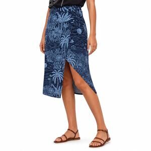 Desmond & Dempsey x H&M Tropical Wrap Midi Skirt‎ Blue Linen Blend Size 6 Beachy